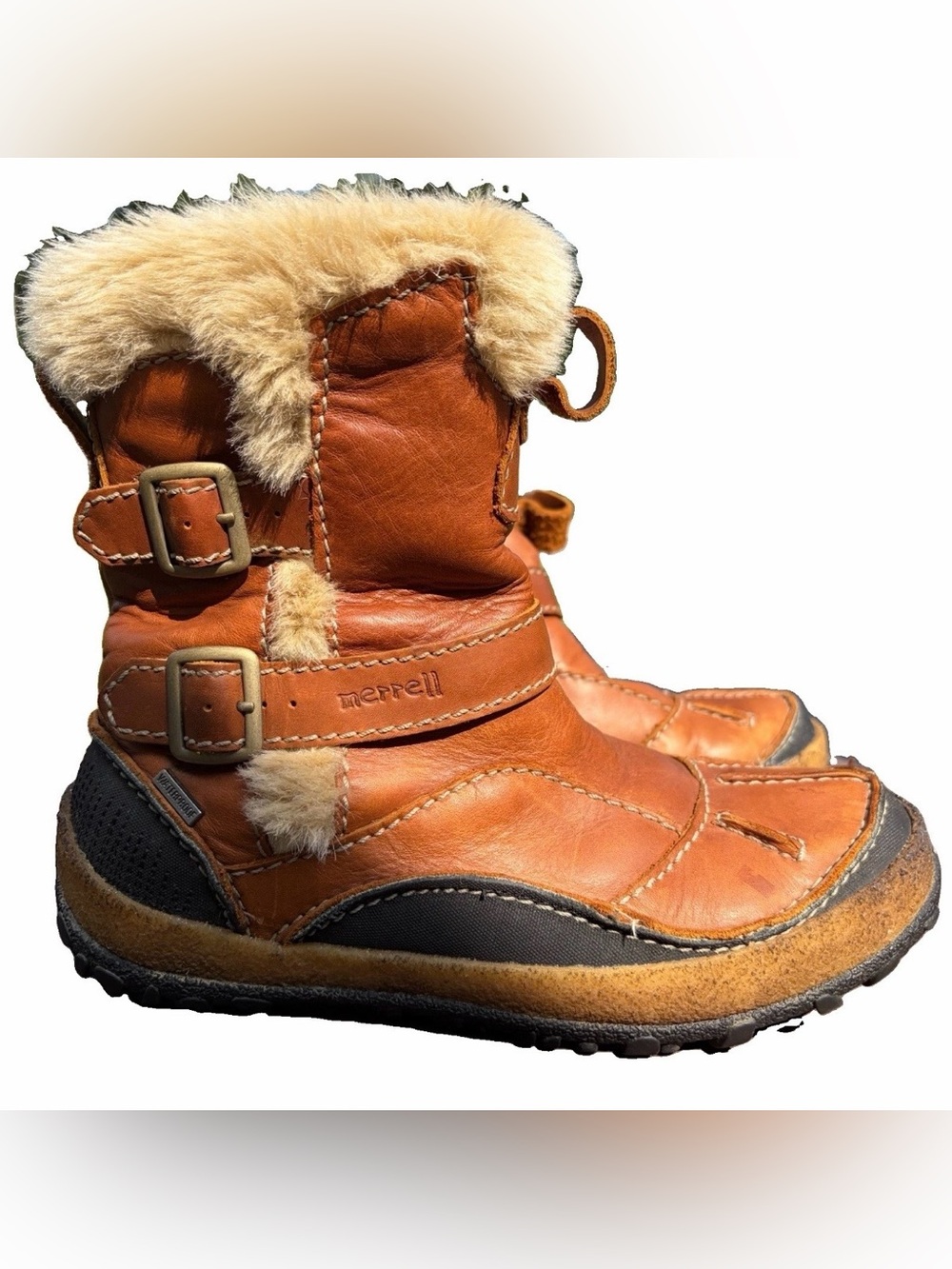 Merrell Taiga Buckle Boots Women's Brown Leather Insulated Waterproof Zip - US 8